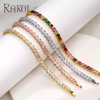 RAKOL BP5113 Chaîne en acier inoxydable plaqué or rose, style bohème, tendance, avec diamants et zircons cubiques colorés, cadeau d'anniversaire, vente chaude
