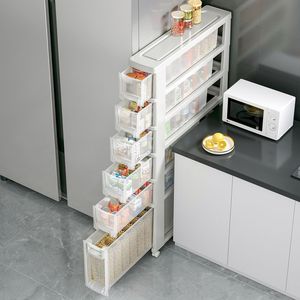 Estante de Almacenamiento Multifuncional Tipo Cajón para Espacios Estrechos en Gabinetes de Cocina, Estante Ultra Estrecho para Espacios entre Refrigeradores - Product Image 1