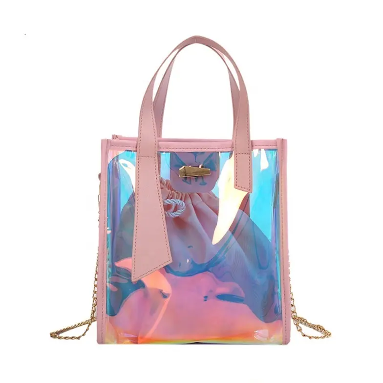 Moda lüks klasik alışveriş çantası açık PVC şeffaf eşya sepeti çanta çanta