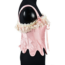 Corset rose à lacets pour femmes avec garniture d'épaule en dentelle blanche <span class=keywords><strong>Bustier</strong></span> de style vintage pour la taille - Product Image 3