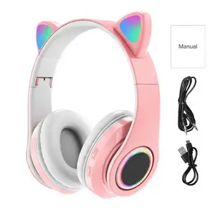Fone de ouvido feminino gato, headset feminino de orelha, gato fofo, dobrável, led, bt5.0