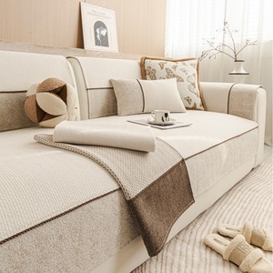 Chenille Sofa Cushions All Season Fixed Anti Slip Seat Covers Light Luxury Style General Use Solid Color Milk Coffee Gray <b>White</b> - Product Image 1