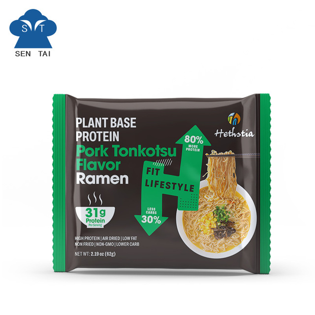 Non-GMO Vegan High Protein Air-Dried Noodles Instant Roasted Pork Tonkotsu Flavor Low-Carb Bag Packaging