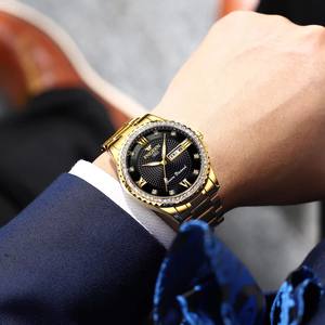 Fngeen S888 impermeable doble calendario semana fecha pantalla moda negocios luminoso completo oro diamante redondo gran esfera hombres Relojes - Product Image 4