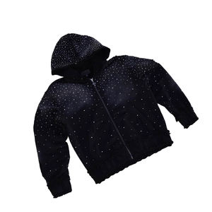 Hoody Hinestone男性用カスタムヴィンテージ洗浄日色あせたパーカーOem特大ヘビー級100% コットンジッパー冬用 - Product Image 2