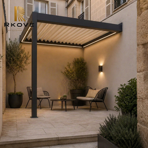 Pergola moderne en aluminium RKOVE RK-C1 3x4m avec toit rétractable à lamelles, pavillon de patio extérieur avec éclairage LED pour jardin - Product Image 1