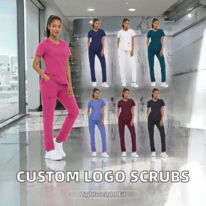 Ensemble de blouses médicales unisexes, col en V, uniforme en sergé, polyester et élasthanne, vêtements de travail pour infirmières, médecins, salons, logo personnalisé - Product Image 2