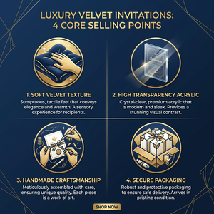 Coffret <span class=keywords><strong>d</strong></span>'invitation de mariage de luxe en velours crème et acrylique avec feuille <span class=keywords><strong>d</strong></span>'or, ruban et pompon en forme de montgolfière, impression personnalisée - Product Image 4
