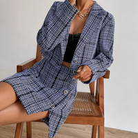 Costume deux pièces, blazer à manches longues et jupe à ourlet fendu, ensemble en tweed à revers, personnalisé, automne