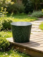 Pot de fleurs décoratif en métal gaufré Carol de 7,5 pouces, galvanisé, style américain rustique, pour extérieur, maison, jardin, plantes