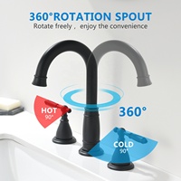 Robinet de salle de bain traditionnel noir mat à 3 trous, double poignée, col de cygne, mitigeur de lavabo, personnalisation du logo OEM