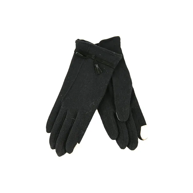 Nouveau Design mode femmes hiver gants en laine noire avec nœud papillon
