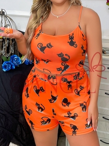 Taglie forti <span class=keywords><strong>donna</strong></span> <span class=keywords><strong>pigiama</strong></span> sexy KISS ME ANGEL 1XL 2XL 3XL orange gat printing <span class=keywords><strong>pigiama</strong></span> sexy per <span class=keywords><strong>donna</strong></span> set - Product Image 5