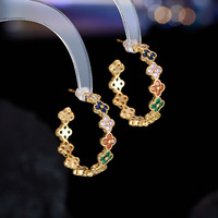 Anting Wanita Model Bunga C Berhiaskan Zirkon Warna-warni Mikro-inlaid, Anting Hoop Fashion