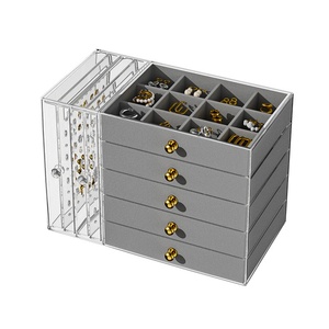 Transparent Acrylic Rectangular Multi-Layer Earring Necklace <b>Storage</b> <b>Box</b> Dustproof <b>Drawer</b> Closure European-American Jewelry - Product Image 5