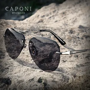CAPONI新款经典光致变色偏光镜片合金半框变色太阳镜UV400