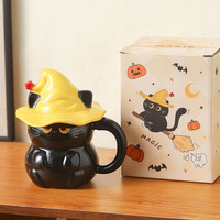 Tasse en céramique fantôme créative et mignonne avec couvercle, motif chat et chapeau magique d'Halloween, tasses de couple pour la maison