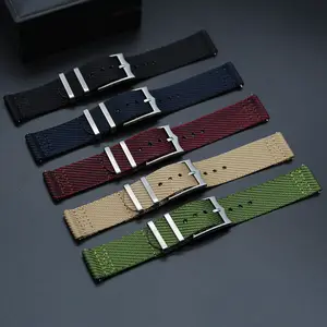 Premium lisse tissé tressé deux pièces couronne boucle dépouillé sergé tissu Nylon bracelets de montre Sport Style Nylon bracelet de montre