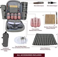 Sac à dos de pique-nique pour 4 personnes avec pochette isotherme imperméable, couverture de pique-nique réutilisable, fonction 12-en-1 pour le camping en famille en plein air