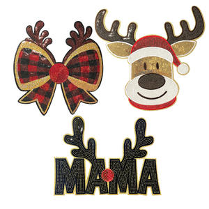 Serie de Papá Noel bordado hierro en parches árbol de Navidad/lazo/Estrella <span class=keywords><strong>Grite</strong></span> borde dorado parche de Navidad de gran tamaño - Product Image 4