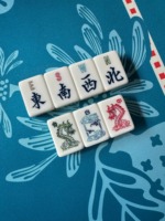160pcs Set Mahjong Akrilik Putih Lucu Motif Naga dan Bunga Tradisional Amerika untuk Permainan Keluarga di Rumah