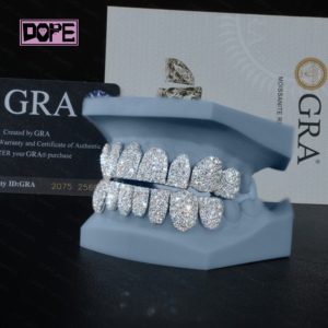 Hip hop grillz răng khảm thiết lập kết hợp Kích thước đá GRA rapper grills Iced ra 925 Bạc vvs kim cương moissanite grillz - Product Image 2