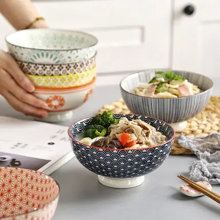 Nouveau bol à salade de fruits en porcelaine de 6 pouces imprimé personnalisé cuisine japonaise servant des céréales nouilles ramen ensemble de bols en céramique