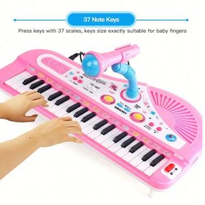 Kids Cartoon Music Toy Piano Keyboard 37 Keys Electronic <b>Battery</b> <b>Operated</b> Plastic Musical Multifunctional Instruments Microphone - Product Image 4