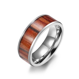 <b>Titanium</b> Steel <b>Ring</b> With Wood Veneer 4mm 6mm 8mm Unisex Fashion Jewelry Gift - Product Image 5