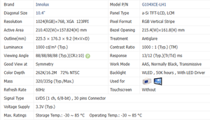 Innolux Nouveau G104XCE-LM1 Prix de gros 10,4 pouces Écran LCD industriel 1024(RGB)*768 Écran LCD TFT 350 Nits - Product Image 4