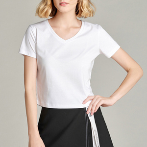 100% Mercerized Cotton Ladies Cropped Tee T-shirts Blank White <b>Women</b> Crop Top <b>Tshirt</b> With logo - Product Image 2