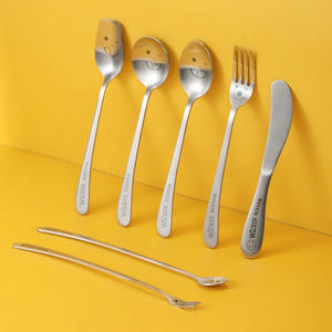 Juego de cubiertos infantiles de mimbre con diseño de cara sonriente, de acero inoxidable 304, apto para alimentos, para niños. - Product Image 4