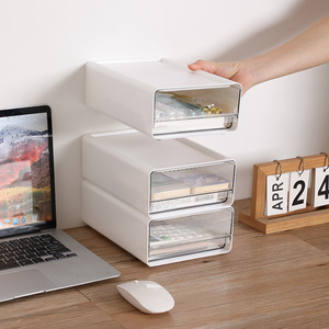 Transparent <b>Drawer</b> Storage Box Rectangle Stackable Office Organizer Desktop Document Cabinet With Clear Front For Home Study Use - Product Image 3