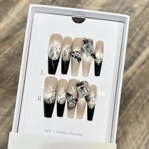 الحجاب الغامض الأسود الفرنسي الزجاج القط العين الفن ملصقا النقي اليدوية الدانتيل فيلم تصميم الأظافر للأصابع - Product Image 5