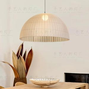 Nouvelle suspension LED ronde de style chinois avec interrupteur E27 pour salle à manger, salon de thé, bar zen, comptoir – Lustre en tissu - Product Image 4