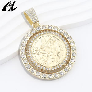Liontin modis malaikat bertatahkan berlian es budaya Meksiko liontin 50 Peso berlapis emas perak 14K gaya Punk - Product Image 5
