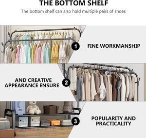 Heavy Duty Metal Double Pole <b>Clothes</b> <b>Rack</b> Indoor Flexible Storage Garment <b>Rack</b> Kitchen Bathroom Living Room Shoes Storage - Product Image 2