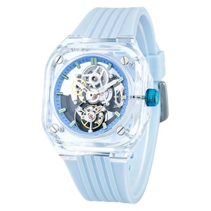 Montre automatique squelette de luxe pour homme au design tendance ODM, logo personnalisé, cadran carré ajouré, montres mécaniques OEM - Product Image 3