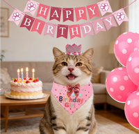 Joyeux Anniversaire PAW : Bannière, Drapeau, Couronne, Autocollants 0-9, Nœud Papillon, Bandana, Ballons Hélium pour Fête d'Anniversaire Chat et Chien