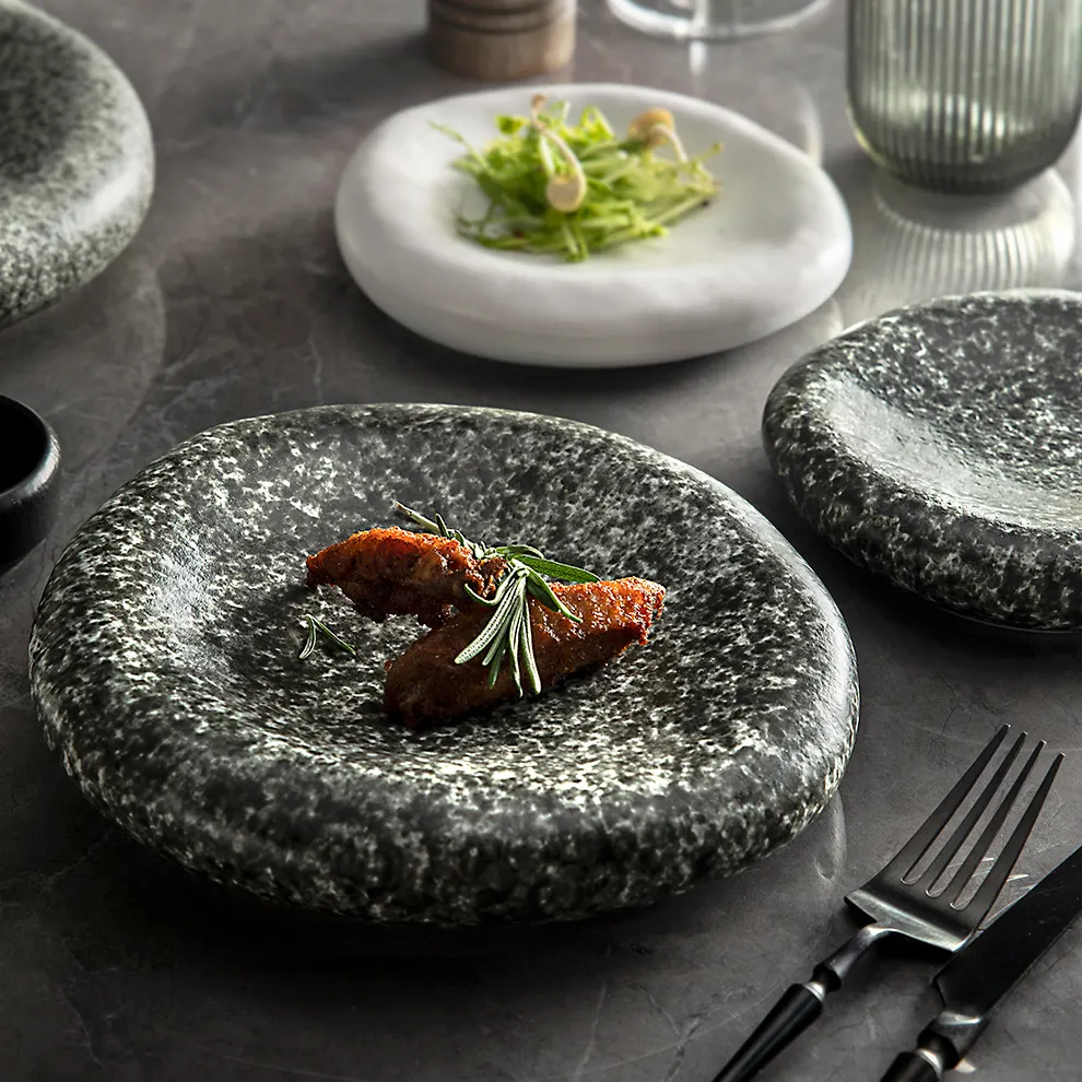 Креативная фарфоровая каменная тарелка, тарелка для кейтеринга, столовая посуда, матовая ресторанная керамическая тарелка