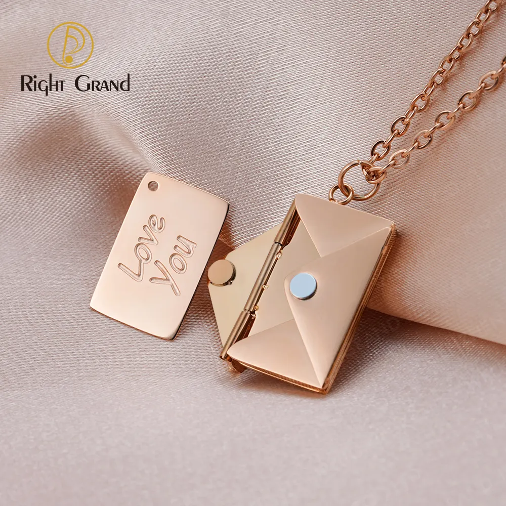 Personalized Frame Pendant Necklace Custom Stainless Steel Locket Pendant Love Letter Envelope Necklace For Women