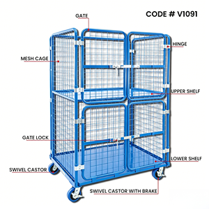 Carrinho de Carga Dobrável de Aço RGT-01 com 2 Níveis |   Gaiola de Armazenamento Dobrável de Alta Capacidade de 500kg com Prateleira Superior Rebatível - Product Image 2