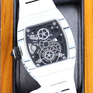 High-end luxurious and elegant style white TPT carbon fiber <b>case</b> tourbillon men's barrel-shaped mechanical <b>watch</b> - Product Image 2