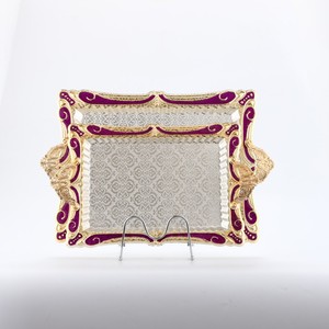 Luxury European Style Gold Silver Carved Eco-Friendly Metal Serving <b>Tray</b> Rectangle Shape Food Contact Safe Clean Damp Cloth Dry - Product Image 4