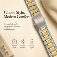 Bracelet de montre en métal brossé 20 mm, bracelet de montre en acier inoxydable bicolore, fermoir à double bouton poussoir