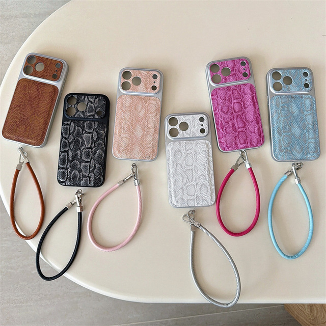 Luxury High-end crocodile PU Leather Phone Case with Hanging Rope Phone Case for iPhone 16 17promax Shockproof Phone Case