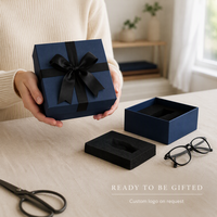 Boîte d'emballage cadeau en carton personnalisée avec logo pour bijoux, montres, lunettes, avec insert en mousse noire et ruban en satin, vente en gros