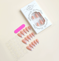 Vente en gros de luxe, cercueil à presser en acrylique, longs ongles artificiels pour filles, style français, motif amande, avec de la colle