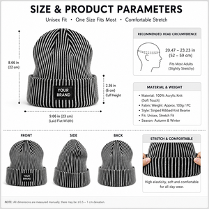 SHINY Bonnets d'hiver en tricot côtelé avec revers, à patch en cuir personnalisé et rayures, pour équipes sportives, clubs, marques de détail - Product Image 6