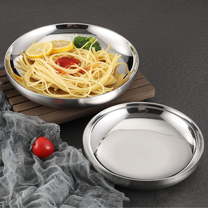 <span class=keywords><strong>Assiette</strong></span> Ronde Double Couche en Acier Inoxydable pour Plats Coréens Kimchi, Technique Givrée, Qualité Alimentaire, pour Dîner et Dessert, Utilisation Extérieure - Product Image 2